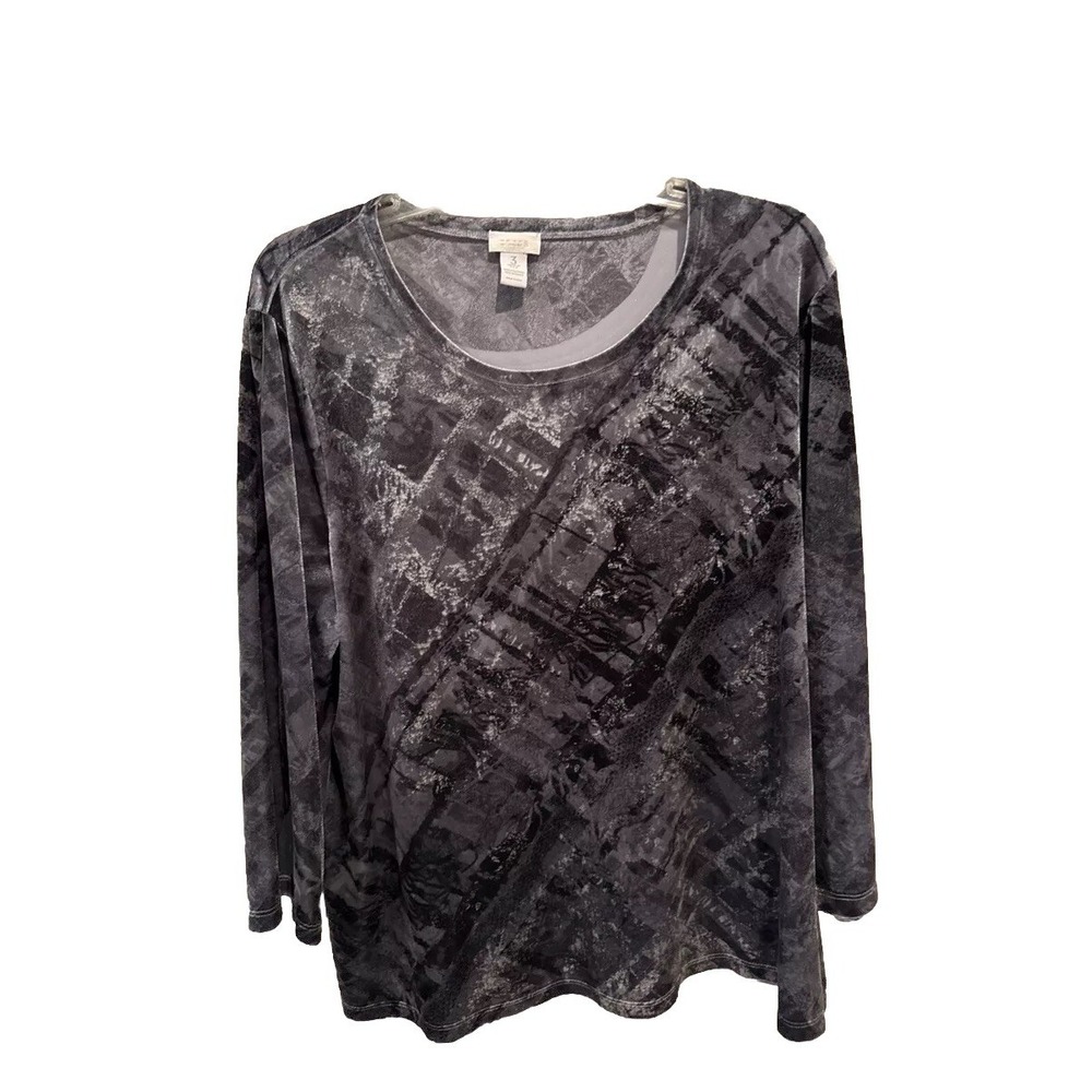 Women's Gray Blouse Chico's Long Sleeve Velvet Shirt Soft (Size 3) (like XL)